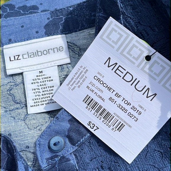 NWT Liz Claiborne linen/cotton blouse M-L - Picture 4 of 7